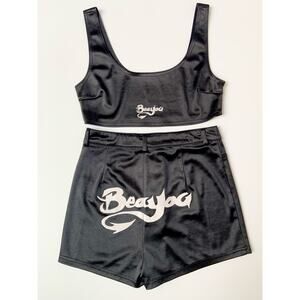 Black White Square Neck Crop Top And High Waist Mini Shorts Set Medium